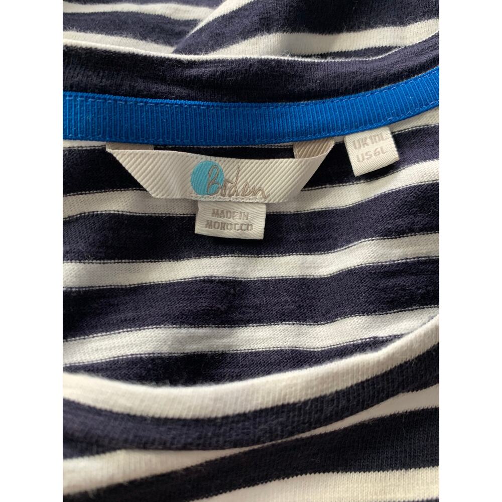 Boden Emily Navy Blue Striped Shift Dress with Ruffle Edge Size 6L - Picture 7 of 8